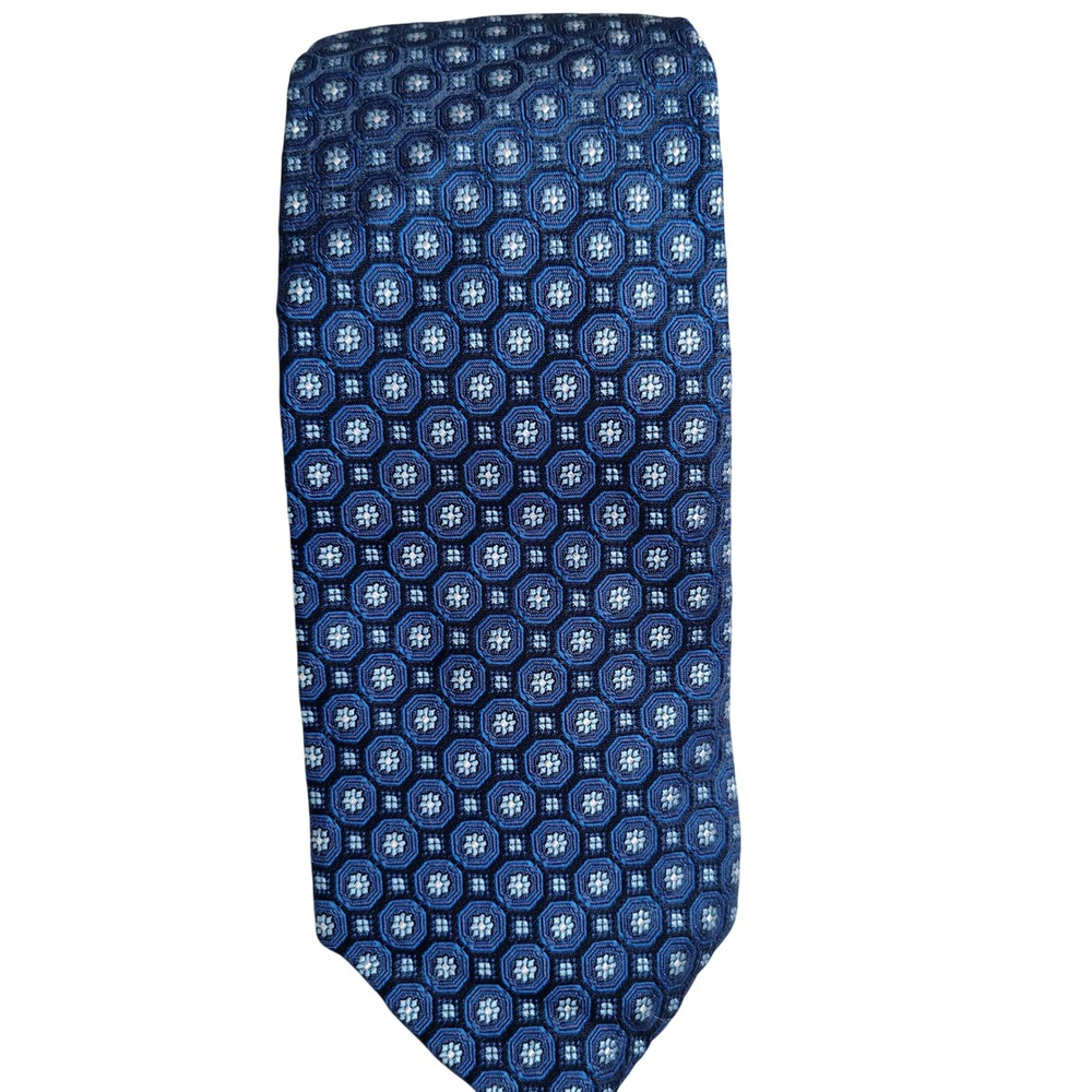 Brooks Brothers Mens OS Geometric Medallion Tie Blue Silk Italian Fabric Preppy